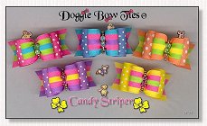 Dog Bows Full Size-Candy Striper, swiss dot, stripe, yellow, pink, blue