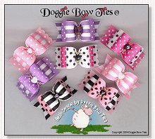 Dog Bows Full Size-Hello Doggie, swiss dot, stripe, pinks, lavender, black, hot pink