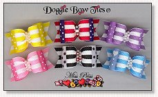 Dog Bows Full Size-Miss Priss, swiss dot, stripe, yellow, pink, lavender, blue, patriotic