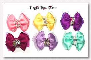 Dog Bows-Boutique Barrette Dog Bows, Satin and Crystal