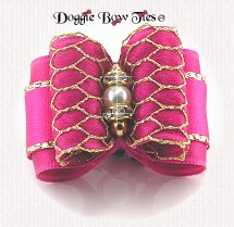 Dog Bow-Full Size Diamonds and Pearls, Raspberry