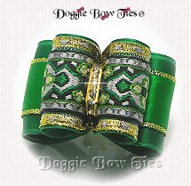 Full Size Dog Bow-Emerald, Medallion Brocade