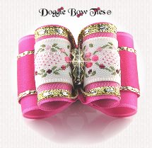 Dog Bow-Full Size, Floral Brocade Hot Pink