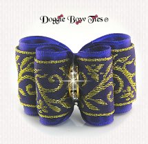 Dog Bow-Full Size, Jacquard Gold Vine, Royal Purple