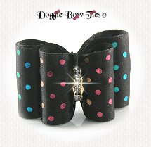 Dog Bow-Full Size, Metallic Dots on Satin, Black