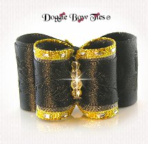 Dog Bow-Full Size, Rose Satin, Black with Gold Band