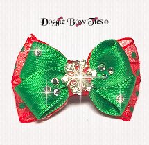 Dog Bow, Christmas Boutique Barrette Bows, Emerald Swiss Dot