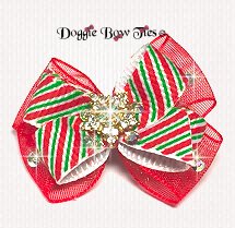 Dog Bow, Christmas Boutique Barrette Bows-Red/Green Diagonal Stripe