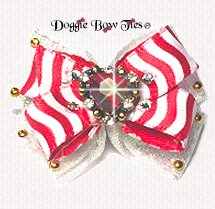 Dog Bow, Christmas Boutique Barrette Bows, Red Wavy Stripes