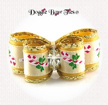 Dog Bow-Puppy DL, Christmas, Gold Honey Candy Canes