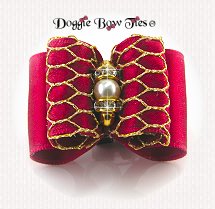 Dog Bow-Full Size, Cranberry Red Diamonds & Pearls 27