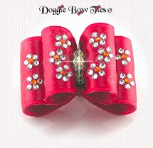 Dog Bow-Full Size Red Bows, Crystal Field of Daisys