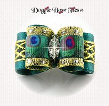 Dog Bow-InBetween Size, Jade Peacock, Crystal Marquis