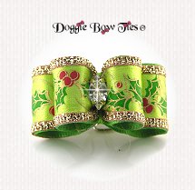 Dog Bow-Inbeween Size Christmas Lime Holly