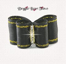 Dog Bow~InBetween Size, Satin with Gold Thread, Black