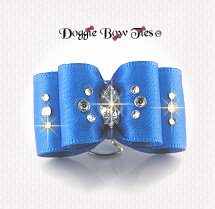 Dog Bow-Inbetween Size, Crystal Satin, Batik Blue