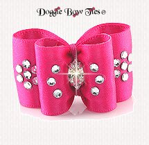 Dog Bow~Petite Full Size, Crystal Flower, Shocking Pink