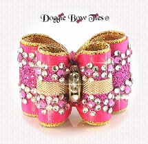 Dog Bow-Petite Full Size, Shocking Pink, Crystal and Glitter