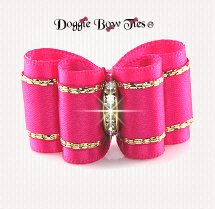 Dog Bow~Petite Full Size, Shocking Pink Satin