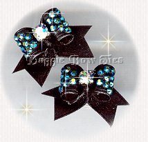  Maltese Pairs Dog Bow-Crystal Bow Tie, Black Satin/Teal Crystal