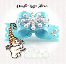 Dog Bow-Puppy SL, Christmas Aqua Snowflake