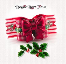 Dog Bow, SL Puppy Size-Christmas Red Gingham, Red Bow