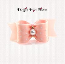 Dog Bow-SL Puppy, Swiss Dot, Petal Peach