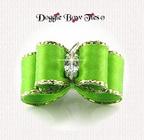 Dog Bow-Puppy Size, Bright Lime, Gold Edge