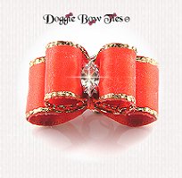 Dog Bow-Puppy Size, Bright Orange, Gold Edge