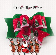 Dog Bow-Tiny Ties, Christmas Trees, Red and Emerald Green