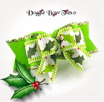 Dog Bow-Tiny Ties, Christmas Lime Green Holly
