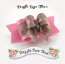 Dog Bow-Tiny Ties, Dusty Pink, Cocoa Dots