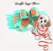 Dog Bow-Tiny Ties, Fall Pumpkins, Seafoam