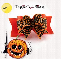 Dog Bow-Holiday Tiny Ties, Halloween,Orange Spiderweb