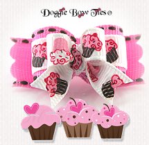 Dog Bow-Tiny Ties, Pink Stitches, Chocolate Cupcake