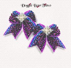 Dog Bow-Maltese Pairs, Velvet, Royal and Purple Glitter Blingo